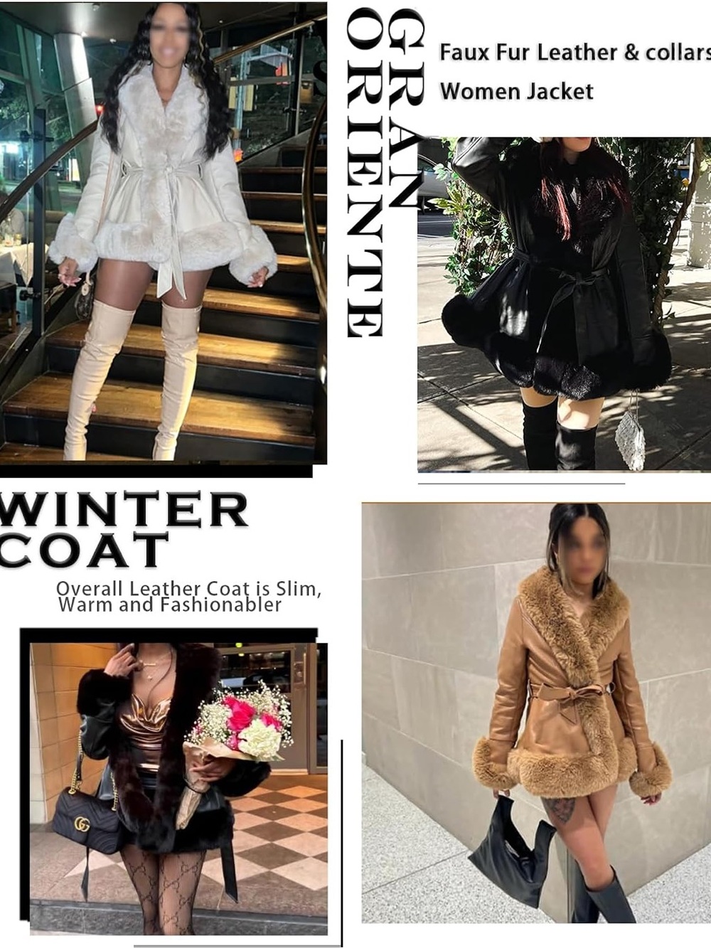 GRAN ORIENTE Faux Leather Peplum Jacket with Faux Fur Trim - M - Picture 5 of 12
